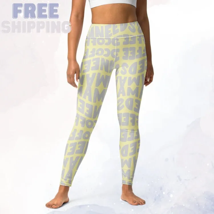 Momma Needs Coffee Yellow and Gray High Waist Leggings