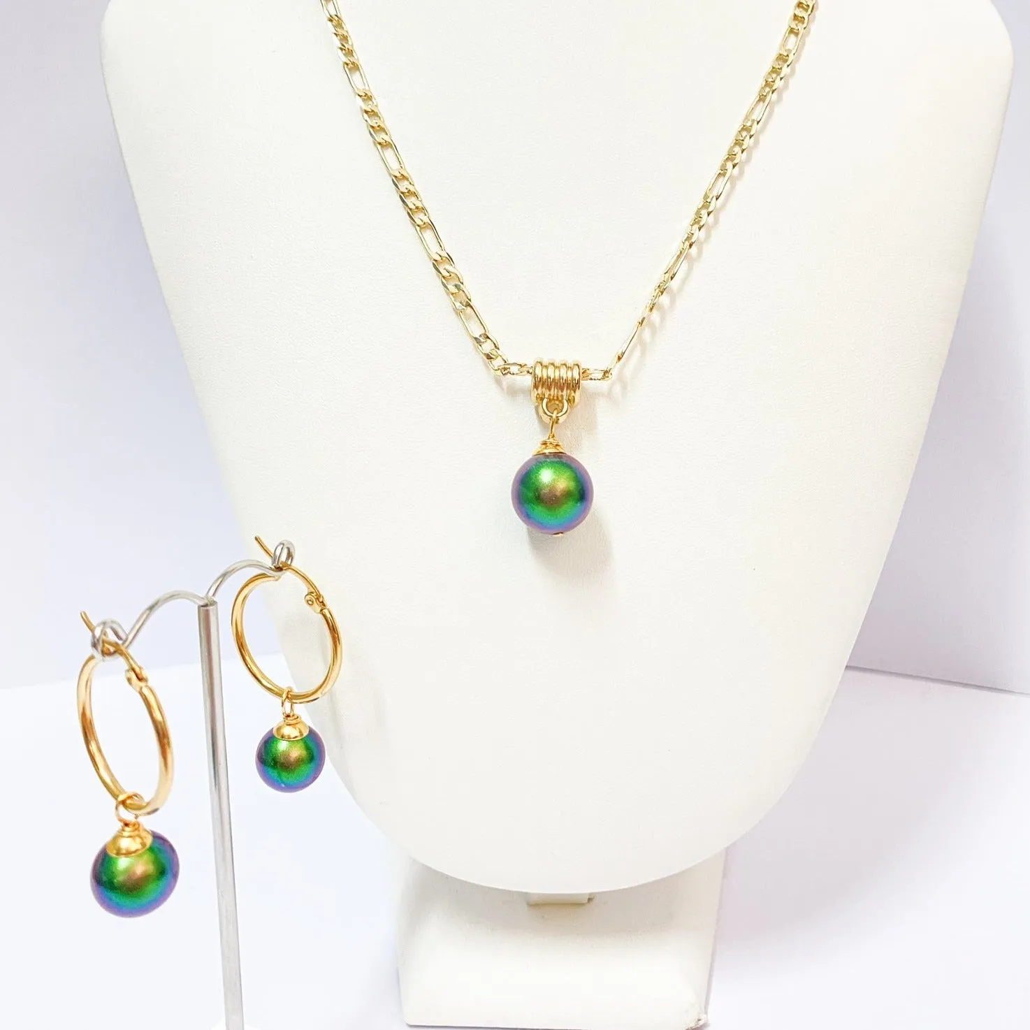 NANIA - Premium Swarovski Green Tone Pearl Set