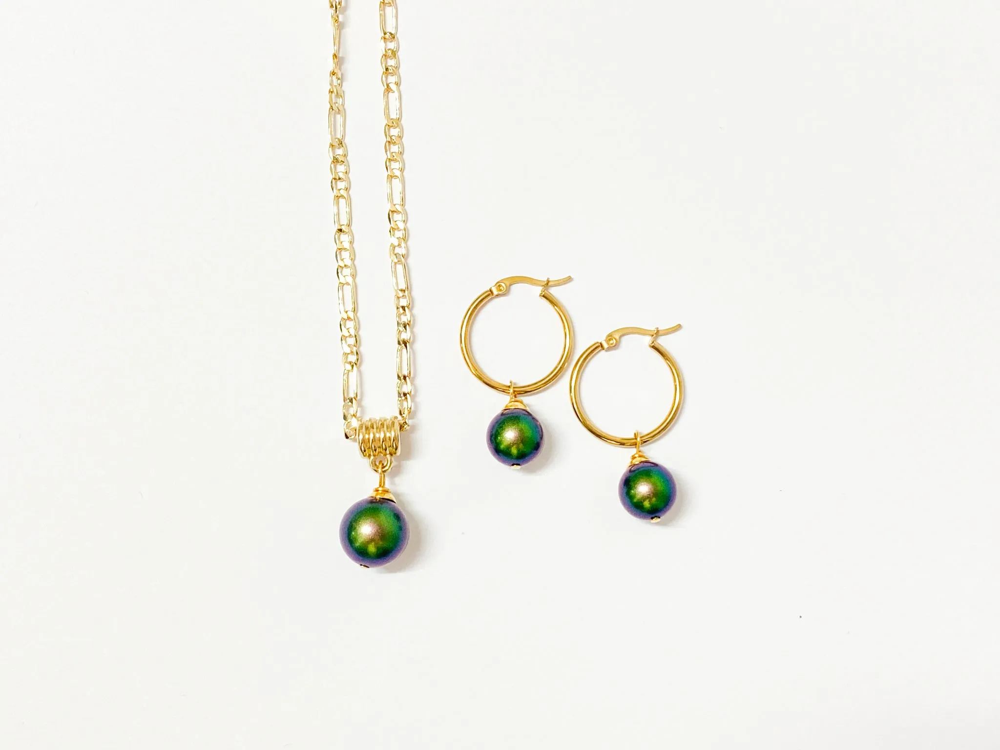 NANIA - Premium Swarovski Green Tone Pearl Set