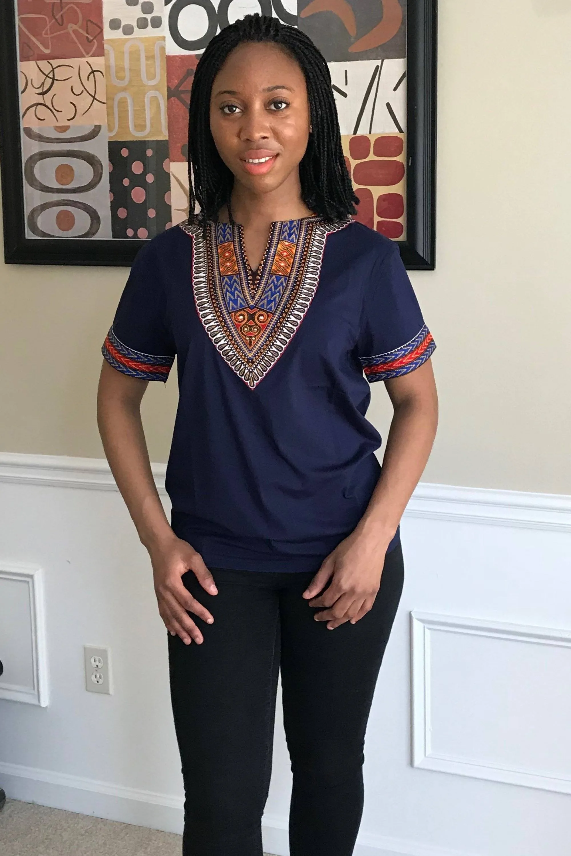 Navy Blue African Dashiki Men Shirt for Men and Women