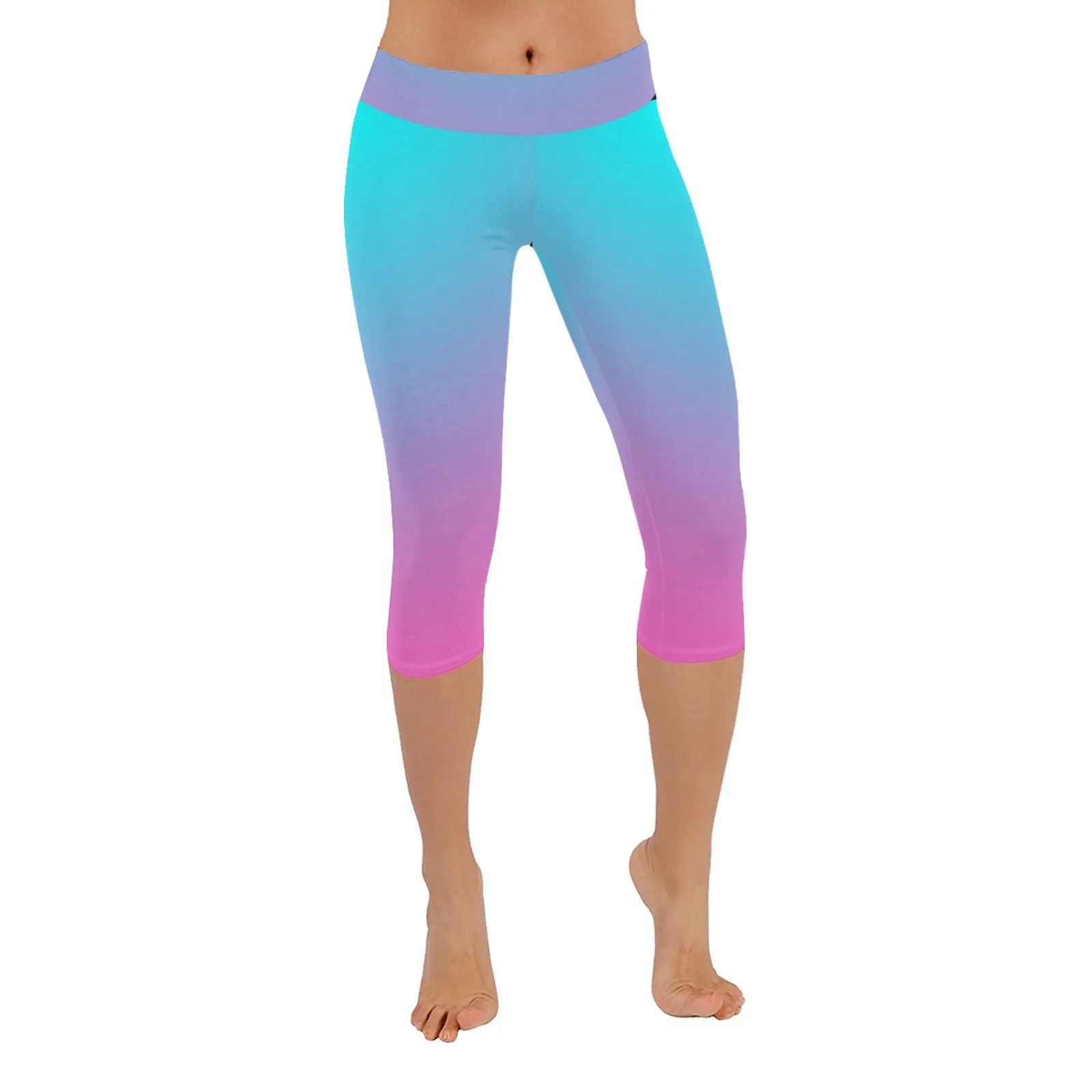 Ombre Aqua Pink Capri Leggings up to 5 XL