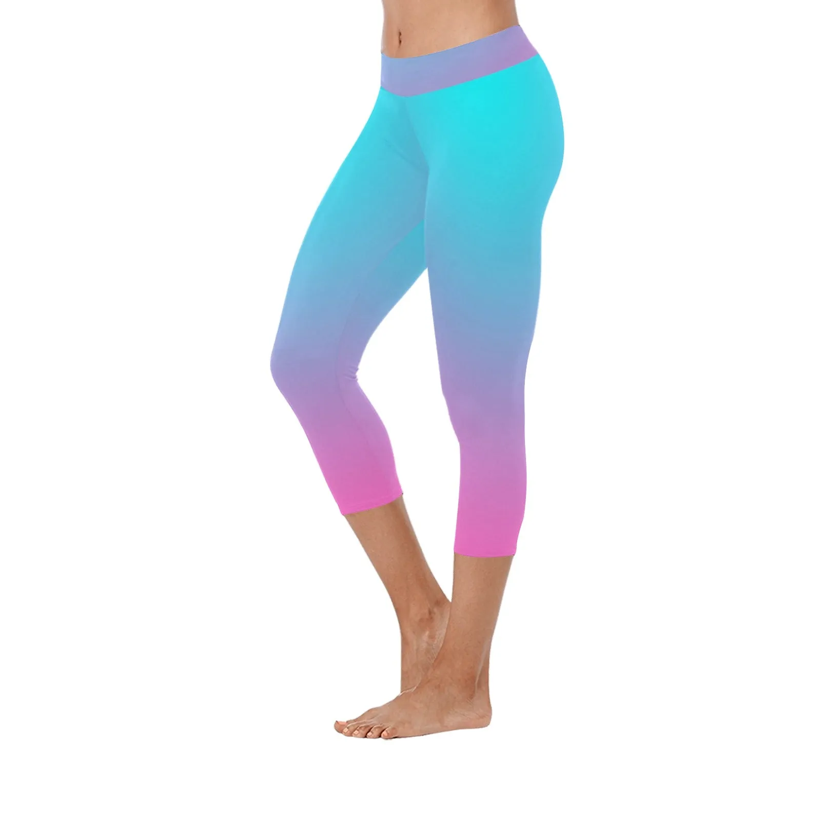 Ombre Aqua Pink Capri Leggings up to 5 XL