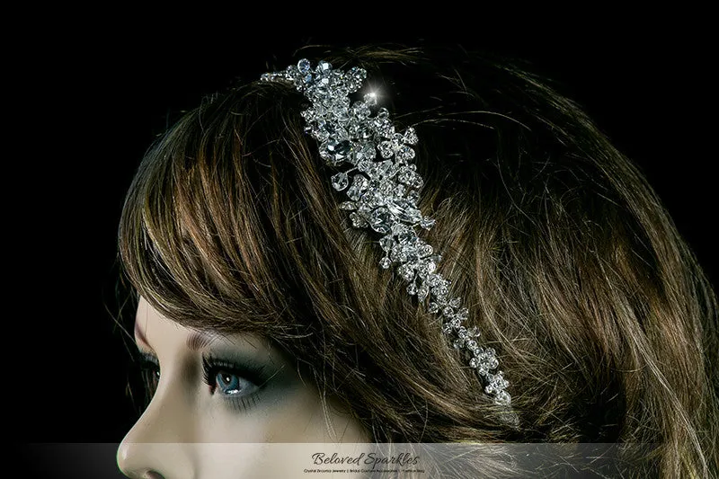 Persis Delicate Cluster Silver Hair Tie Headband | Swarovski Crystal