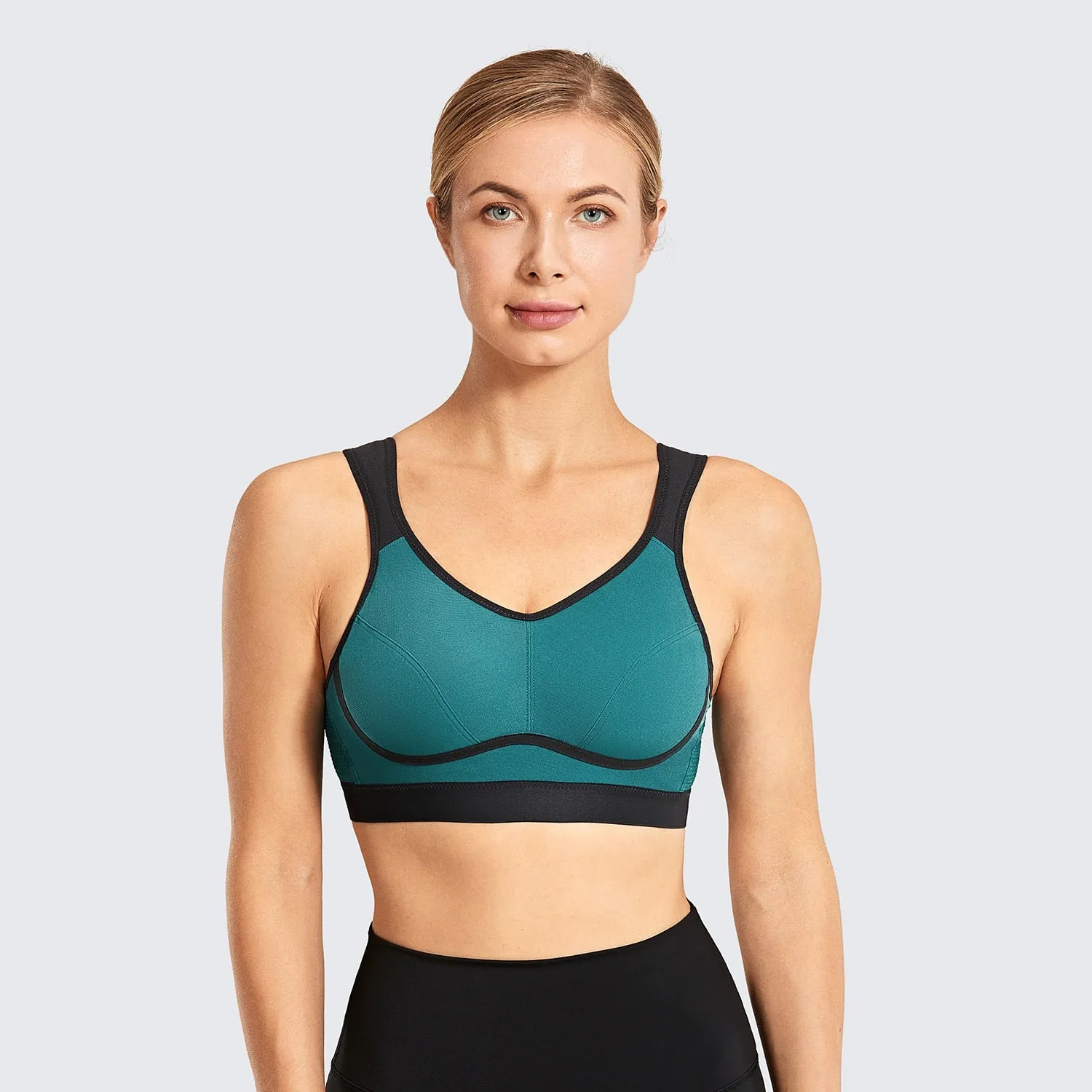 Plus size high impact wireless non-padded moisture-wicking sports bra (32C-44G)