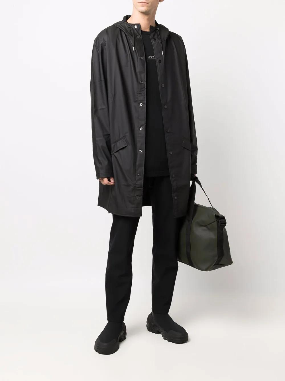 press-stud hooded raincoat