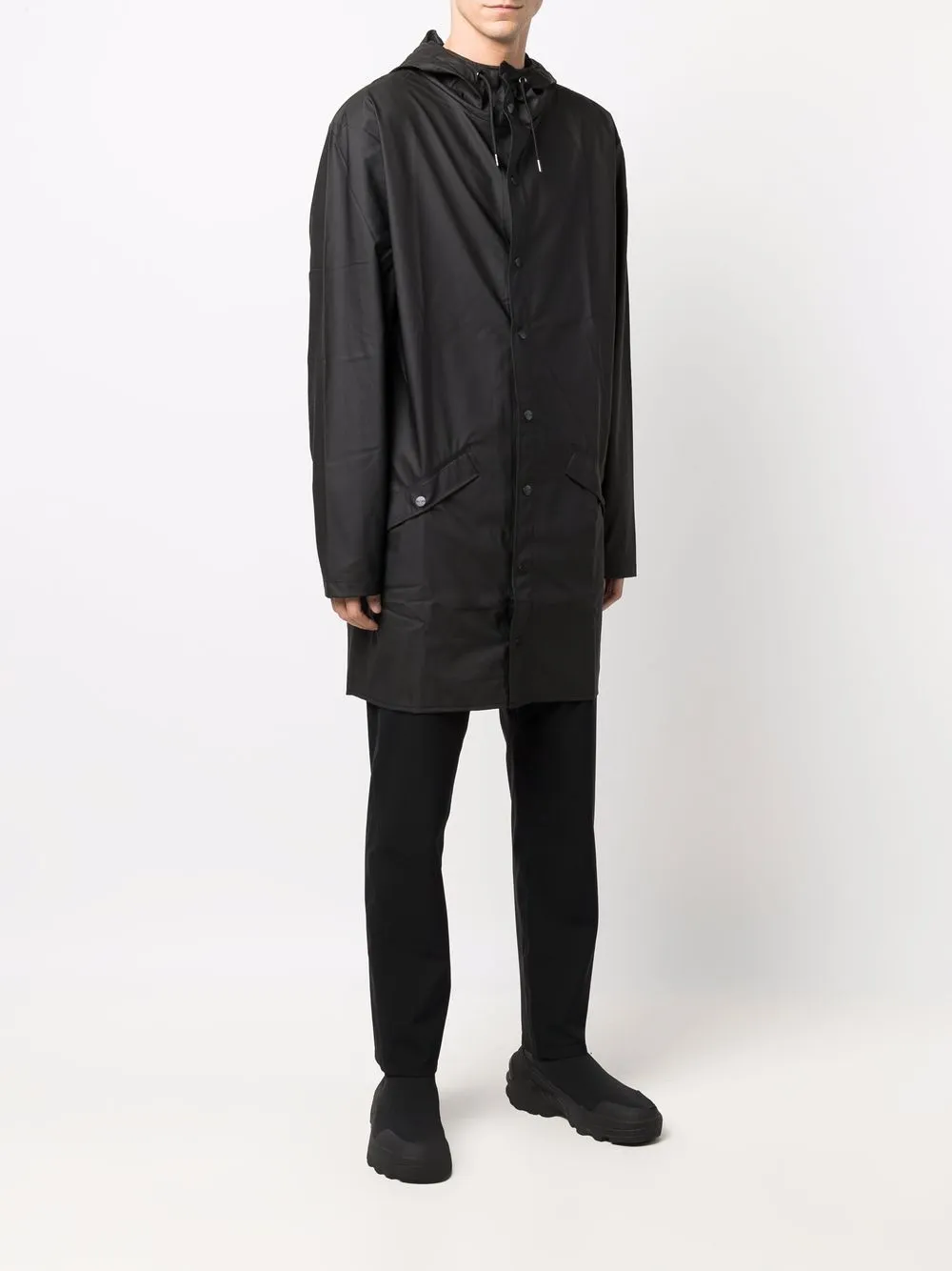 press-stud hooded raincoat