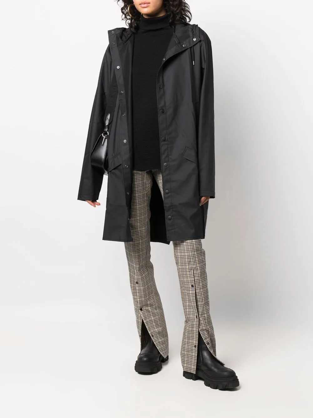 press-stud hooded raincoat