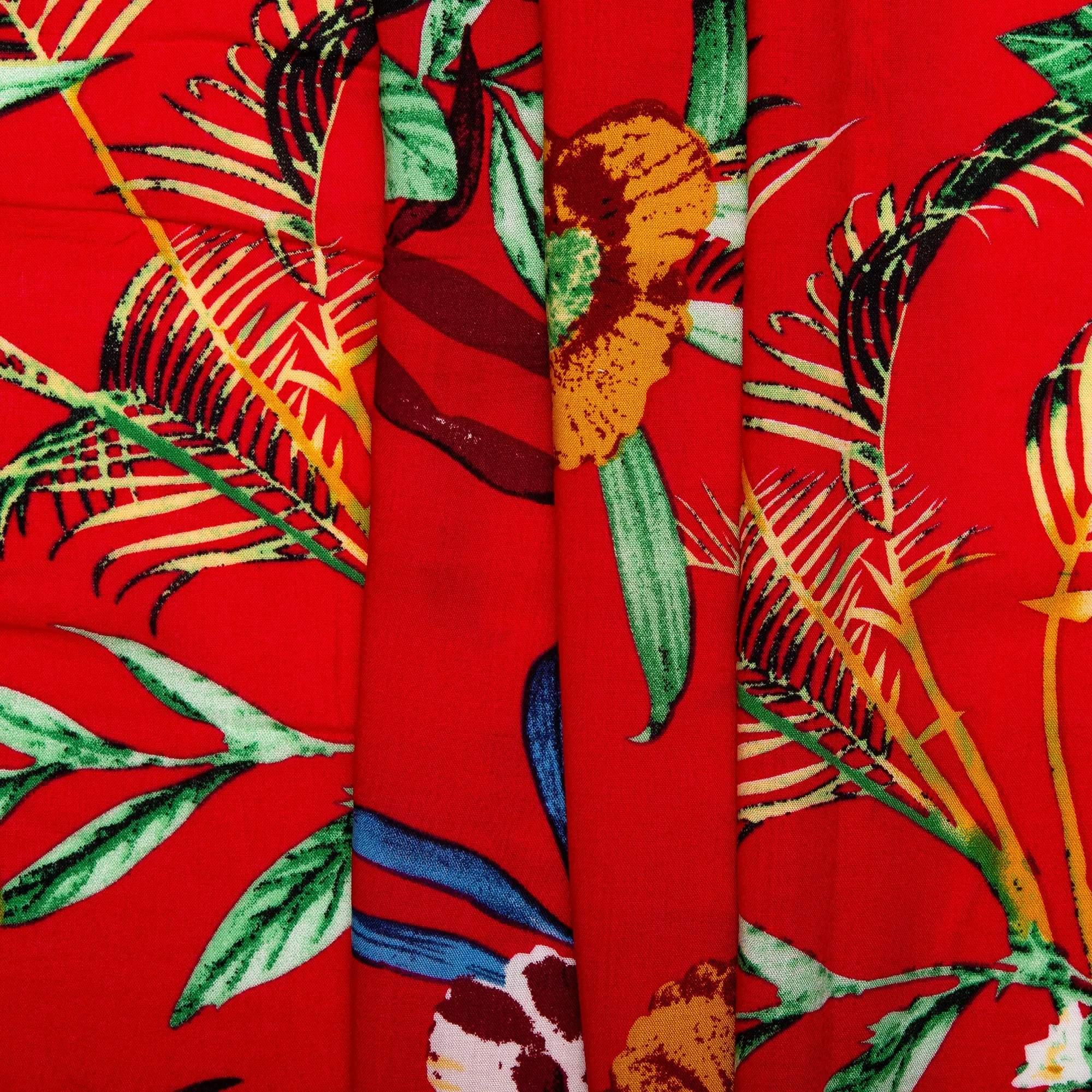 Printed rayon - ANDREA - Tropical leafs - Red