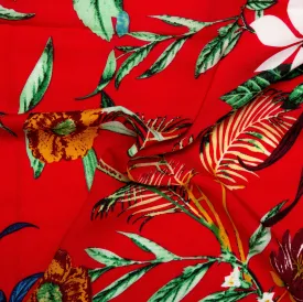 Printed rayon - ANDREA - Tropical leafs - Red