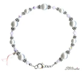 Rosaline Pearl Crystal Breast Cancer Bracelet