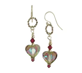 Ruby Swarovski Heart Crystal Earrings, Sterling Silver