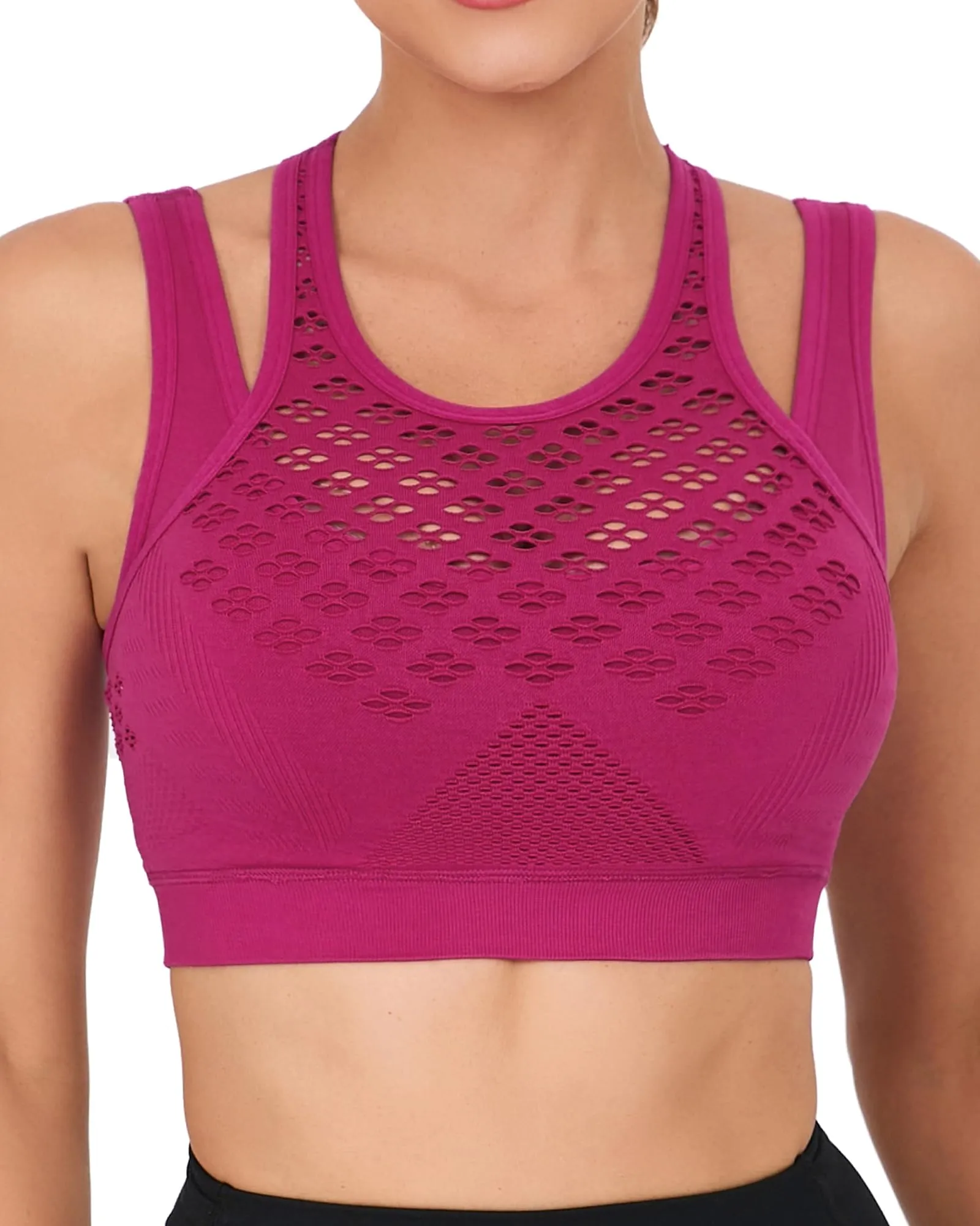 RUNNING GIRL Sports Bras for Women High Support,Seamless Ribbed Longline High Neck Sports Bra Racerback Padded Crop Top Yoga