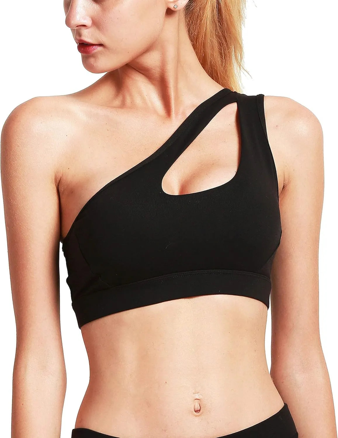 RUNNING GIRL Womens One Shoulder Sports Bras Workout Left Strap Yoga Bras Cute Medium Support Crop Top