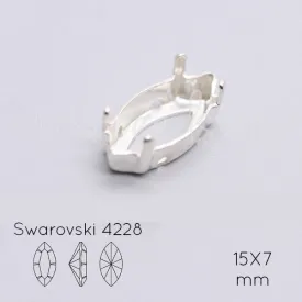 Sew on setting for Swarovski 4228 navette 15x7mm silver plated (1)