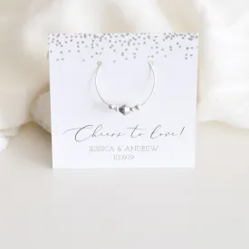 Silver Confetti Engagement Party Favors, Swarovski Crystal Wine Charm