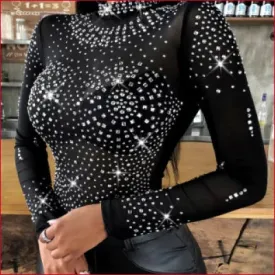 Studded Black Long Sleeves Bodysuit