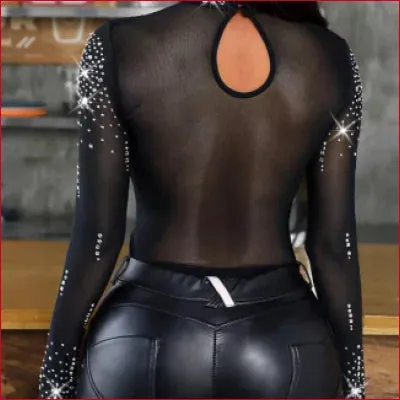 Studded Black Long Sleeves Bodysuit