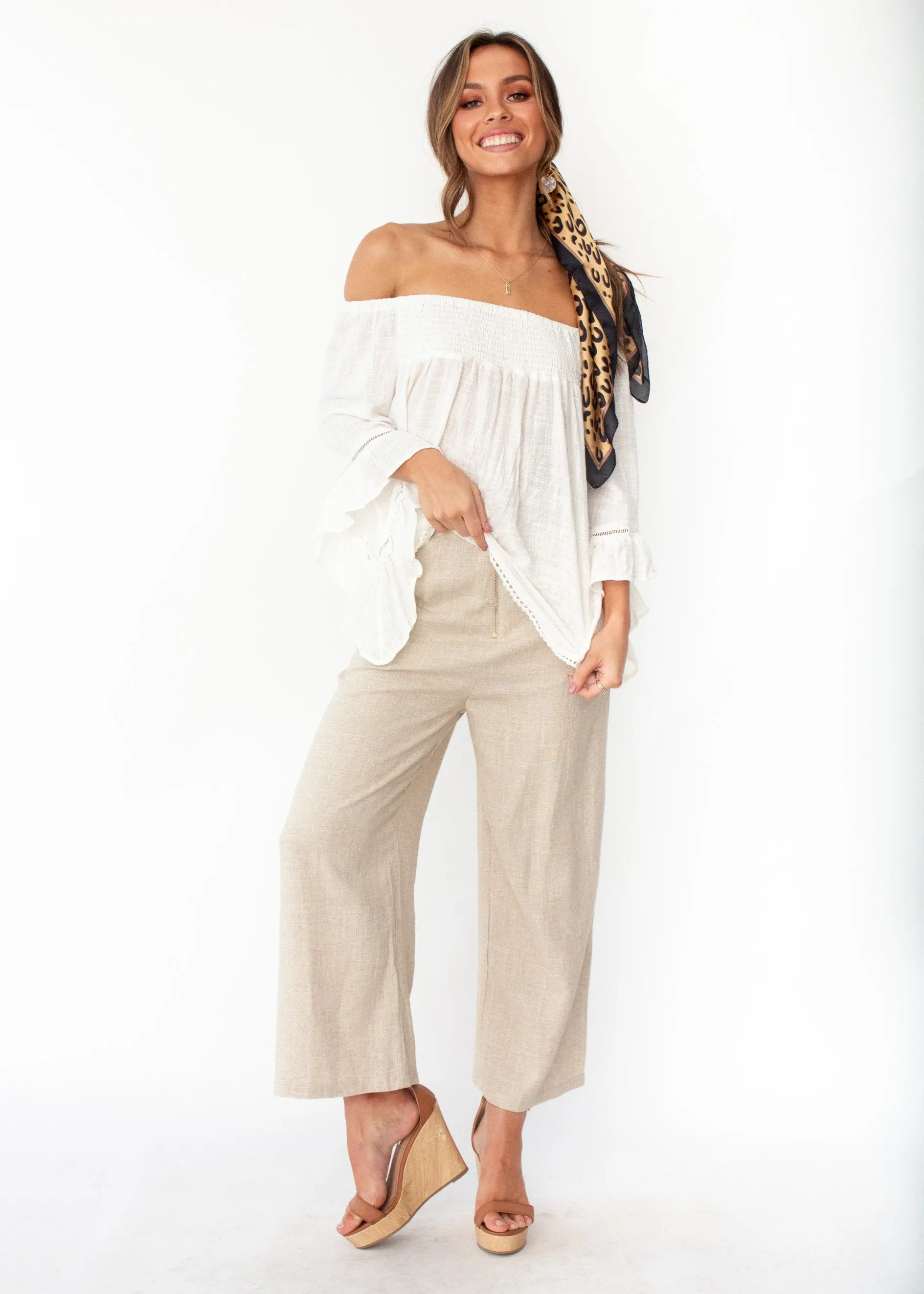 Sugar Night Off Shoulder Top - Sheer Ivory