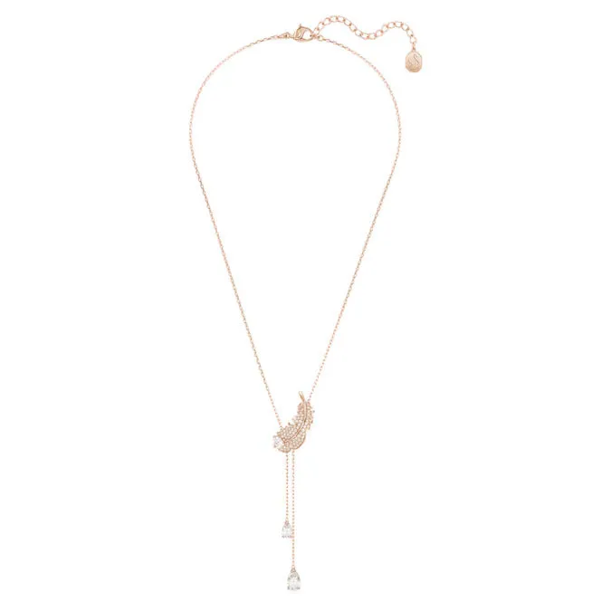 SWAROVSKI 5663485 Idyllia Y pendant Feather, White, Rose gold-tone plated