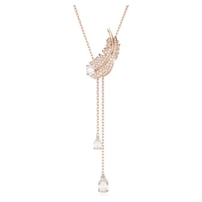 SWAROVSKI 5663485 Idyllia Y pendant Feather, White, Rose gold-tone plated