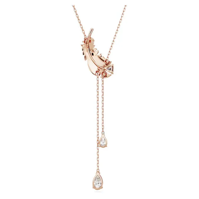 SWAROVSKI 5663485 Idyllia Y pendant Feather, White, Rose gold-tone plated