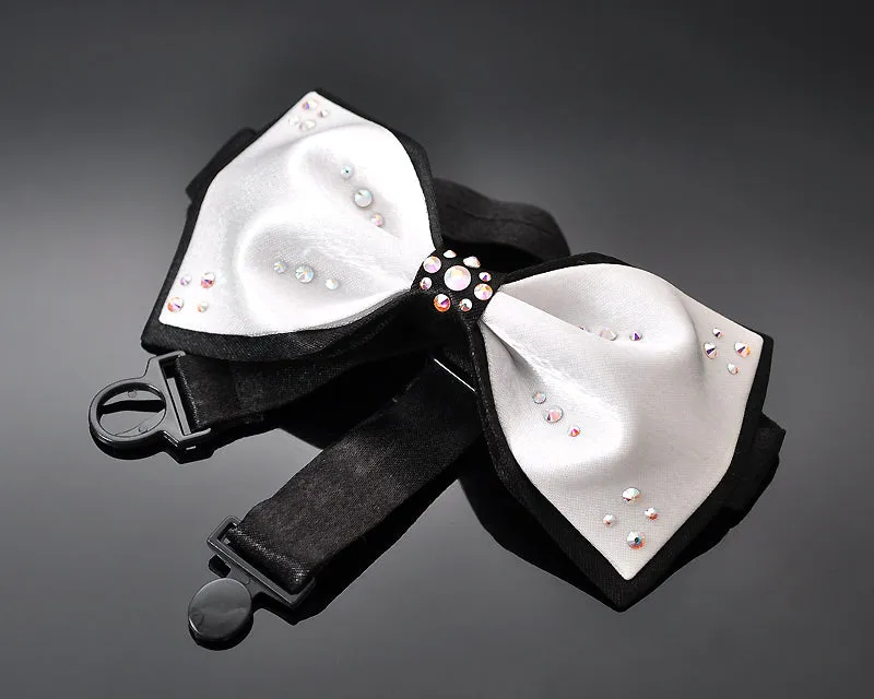 Swarovski Crystal Rhinestones Wedding Bow Tie for Men - White & Black