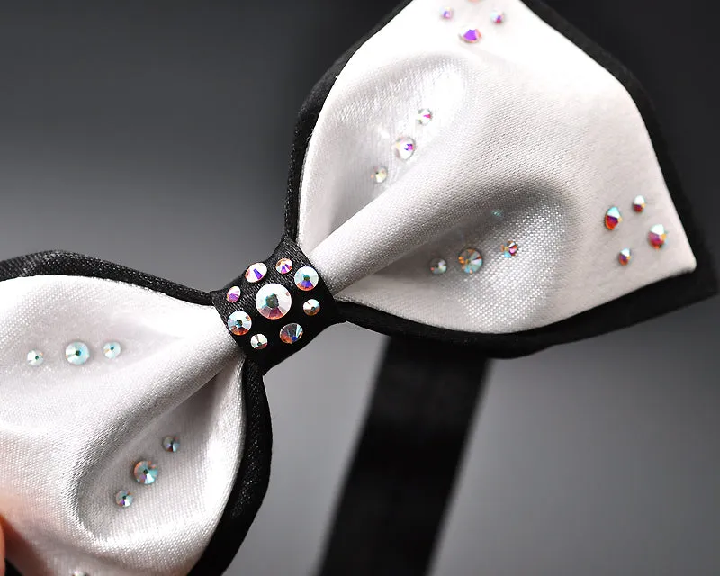 Swarovski Crystal Rhinestones Wedding Bow Tie for Men - White & Black