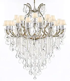 Swarovski Crystal Trimmed Chandelier Lighting Chandeliers H59" X W46" Great for The Foyer, Entry Way, Living Room, Family Room and More! w/White Shades - A83-B12/WHITESHADES/2MT/24 1SW