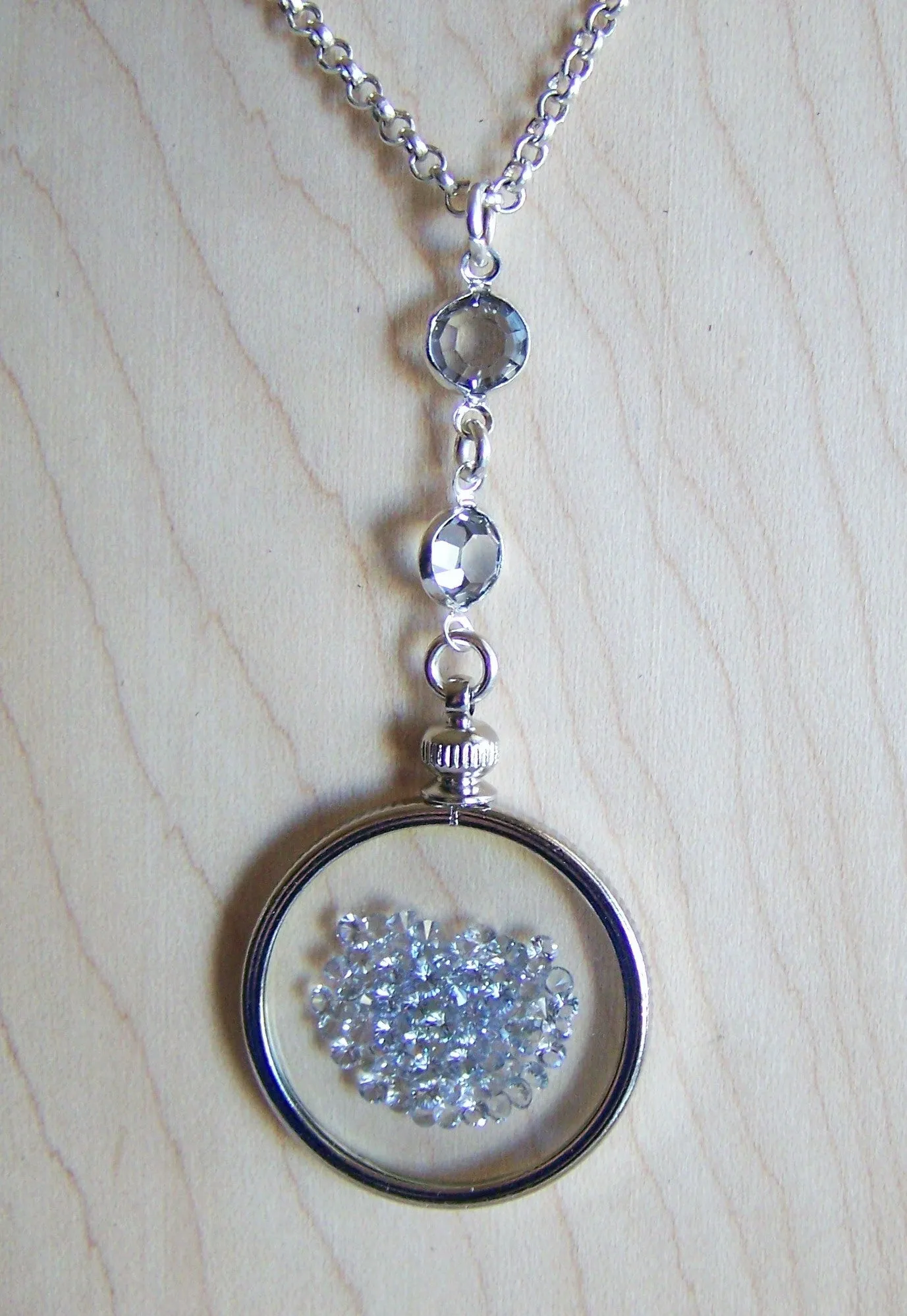 Swarovski Floating Crystals Double Sided Glass Shaker Memory Locket Necklace