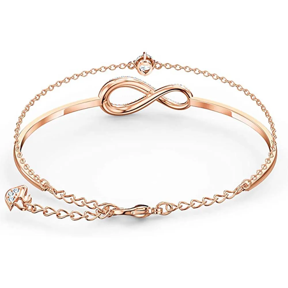 Swarovski Womens Infinity Rose-Gold Tone Plated Bangle Clear Swarovski Crystals Lobster Clasp Bangle Bracelet - SV-5518871