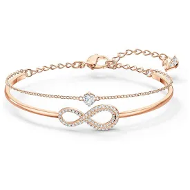 Swarovski Womens Infinity Rose-Gold Tone Plated Bangle Clear Swarovski Crystals Lobster Clasp Bangle Bracelet - SV-5518871