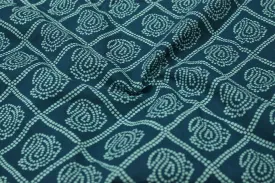 Teal Cotton Cambric Block Printed Fabric