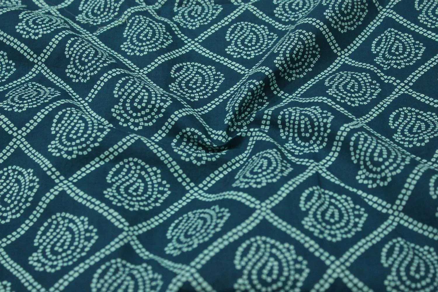 Teal Cotton Cambric Block Printed Fabric