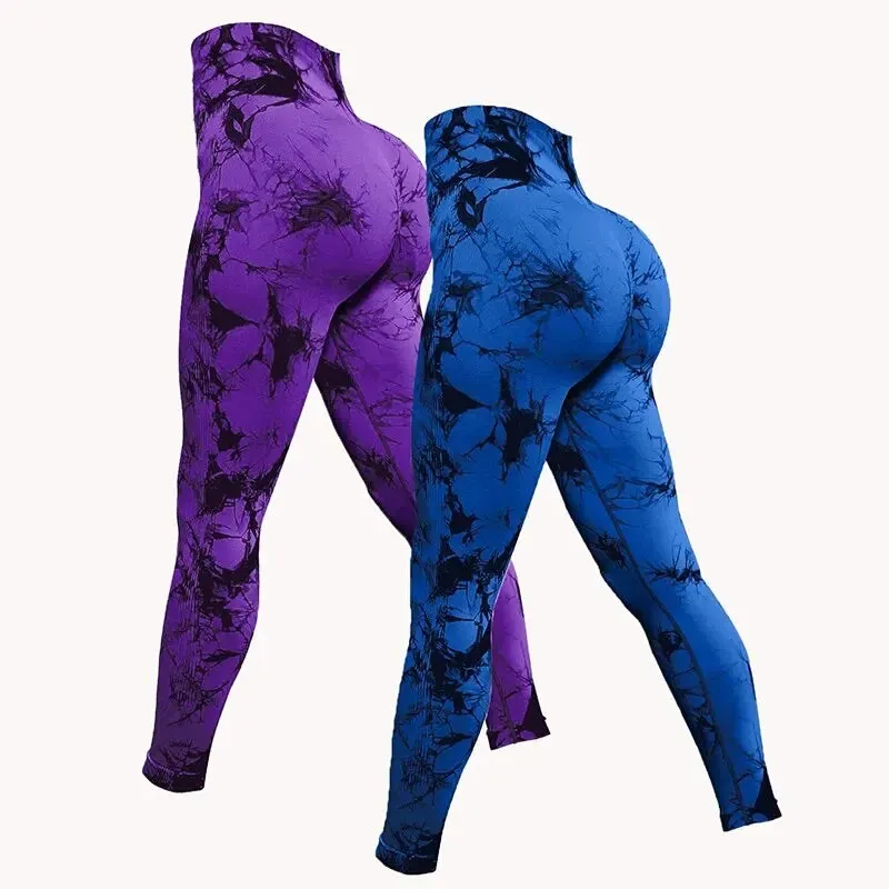 Tie Dye Yoga Pants Sport Leggings 2 Piece Seamless High Waist Push Up Woman Tights Fitness Workout Leggins Gym Clothing