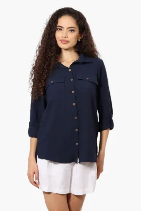 Urbanology Roll Up Sleeve Button Down Shirt - Navy