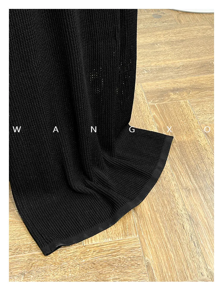 WANXO black one-shoulder suspender dress women's summer new 2022 sexy hollow knitted mid-length skirt