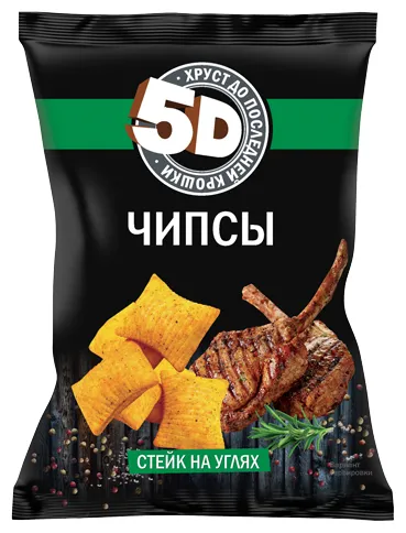 Wheat chips 5D  with taste “STEAK ON COALS”, 45g