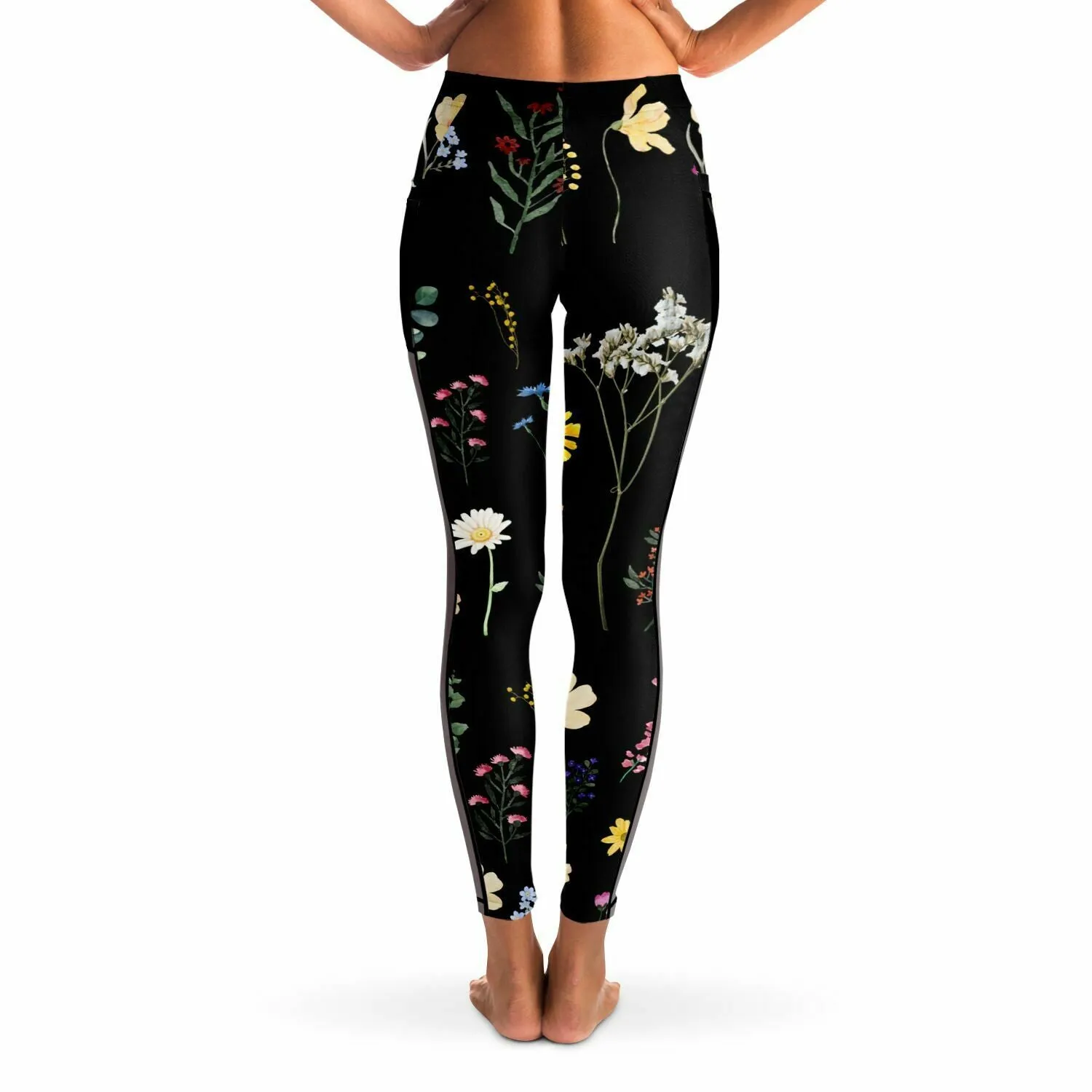 Wildflowers Black Mesh Panel Side Pockets Leggings (FWS)