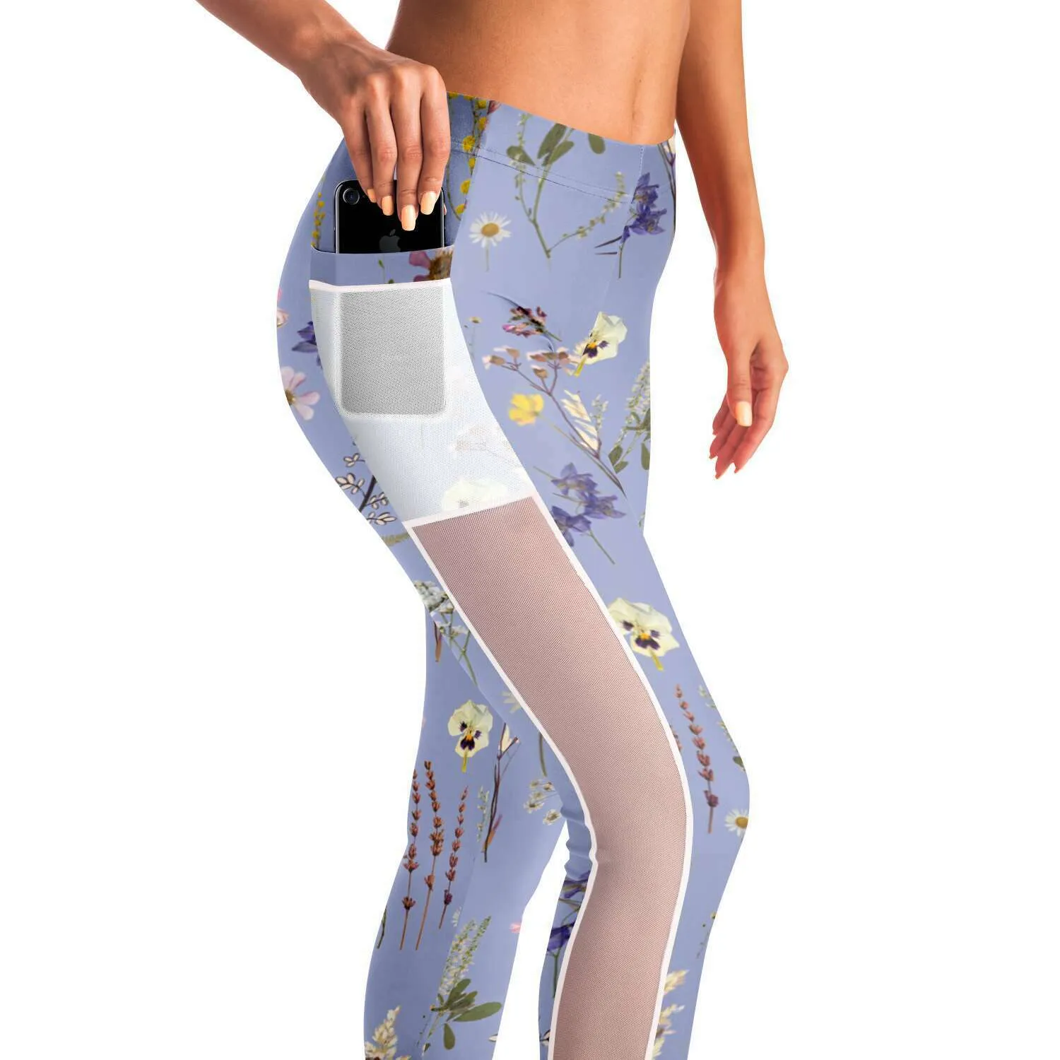 Wildflowers Lilac Mesh Panel Side Pockets Leggings (FWS)