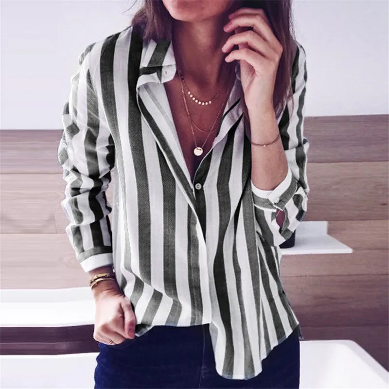 Women Blouses Striped Shirt Casual