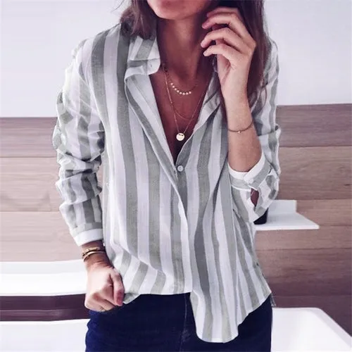 Women Blouses Striped Shirt Casual