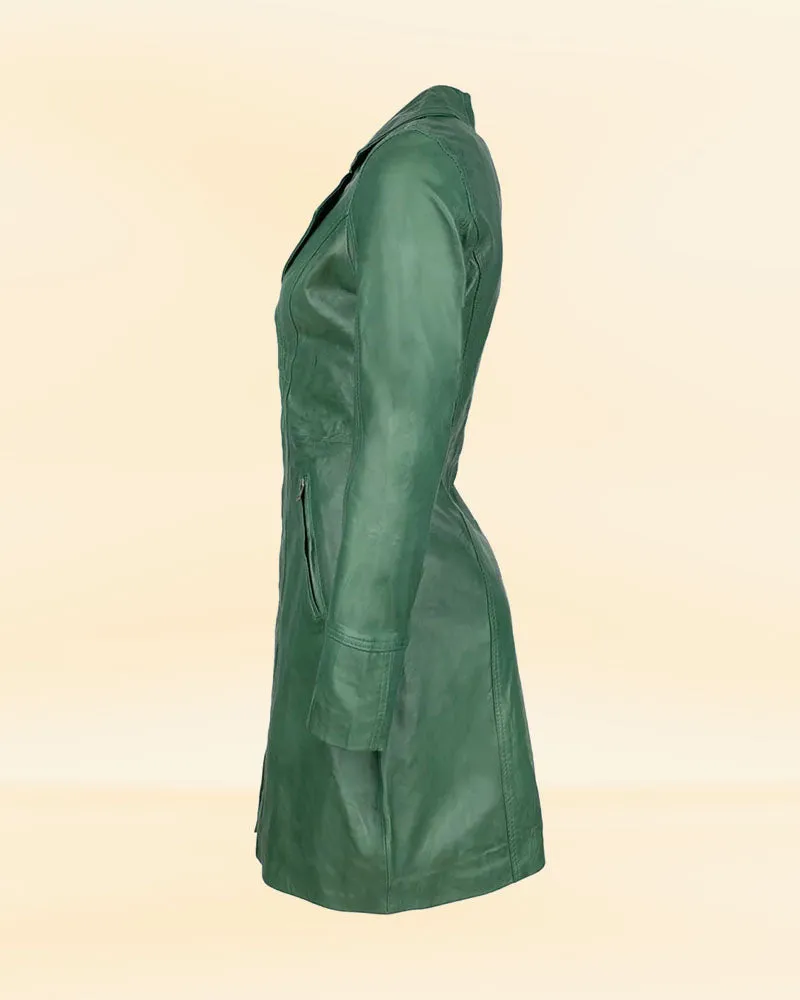 Women's Green Trenchcoat | Leather Trenchcoat