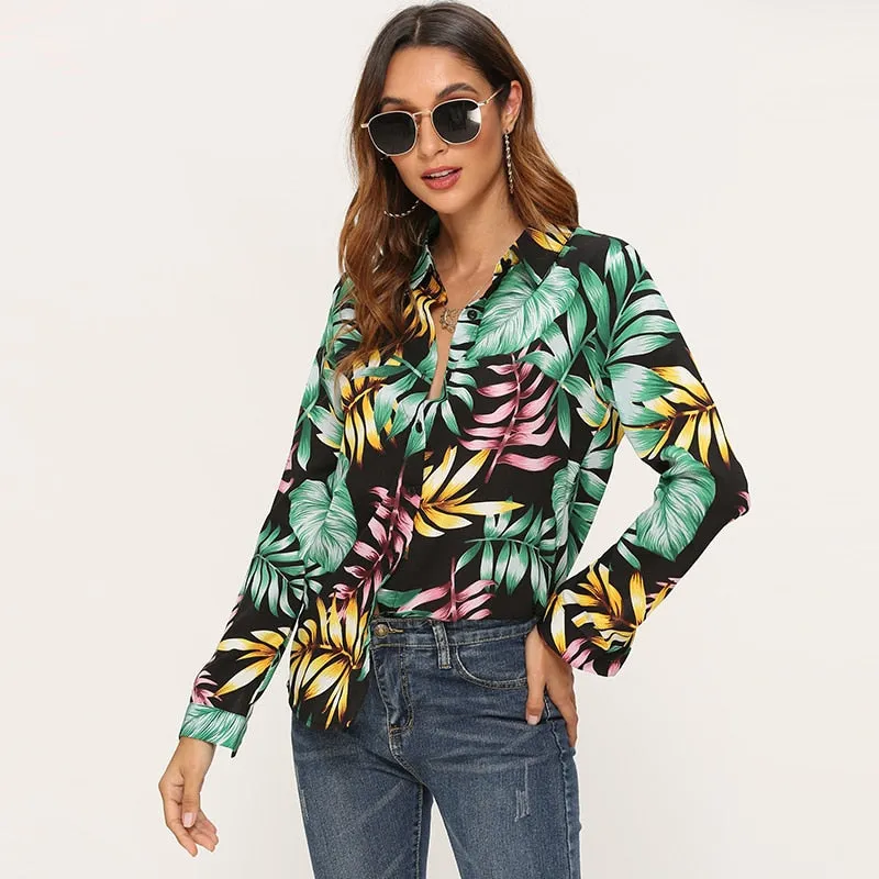 Womens Tops And Blouses Floral Print Long