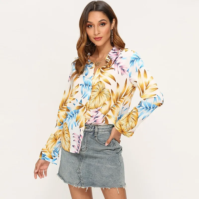 Womens Tops And Blouses Floral Print Long