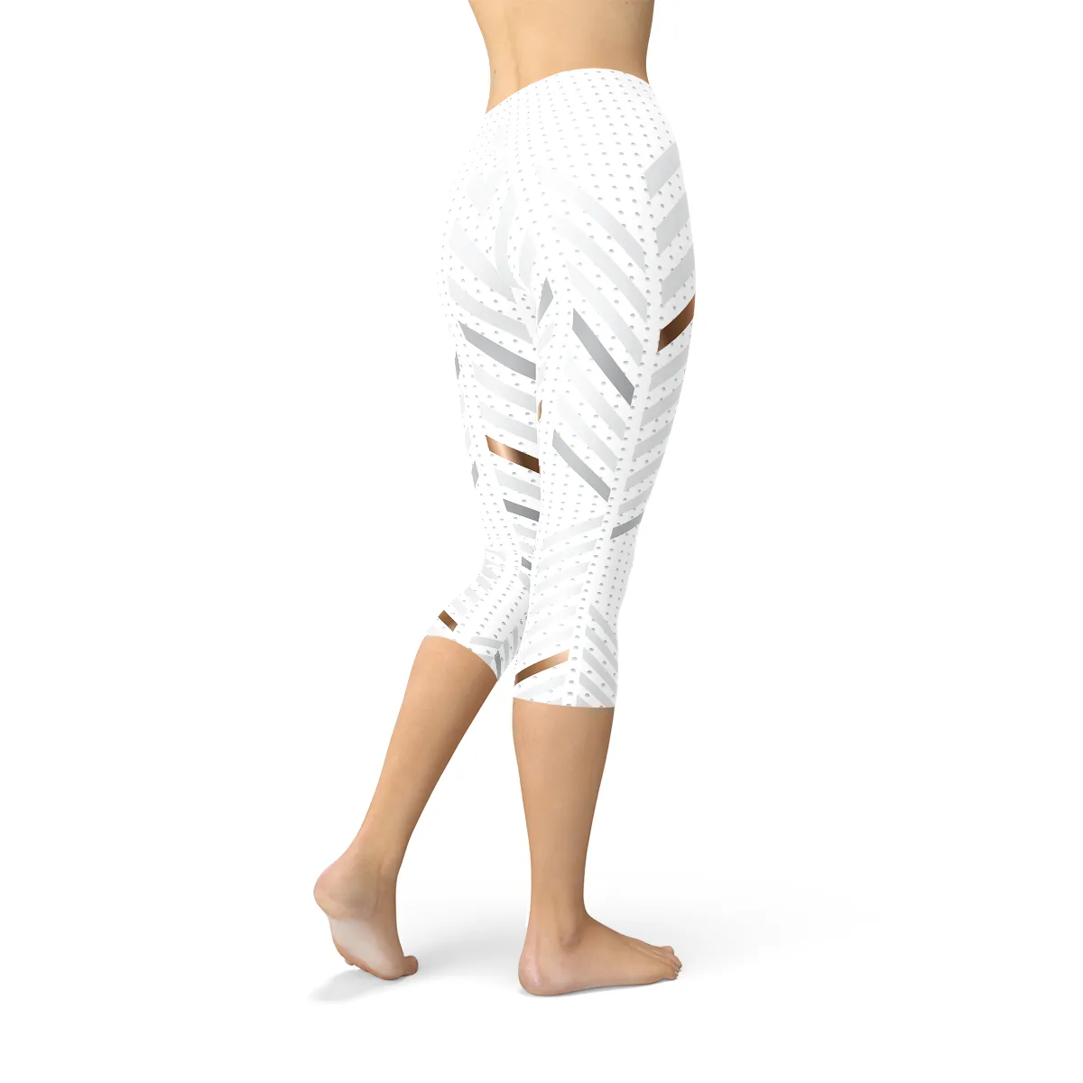 Women's White Stripes Capri Leggings