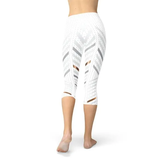 Women's White Stripes Capri Leggings