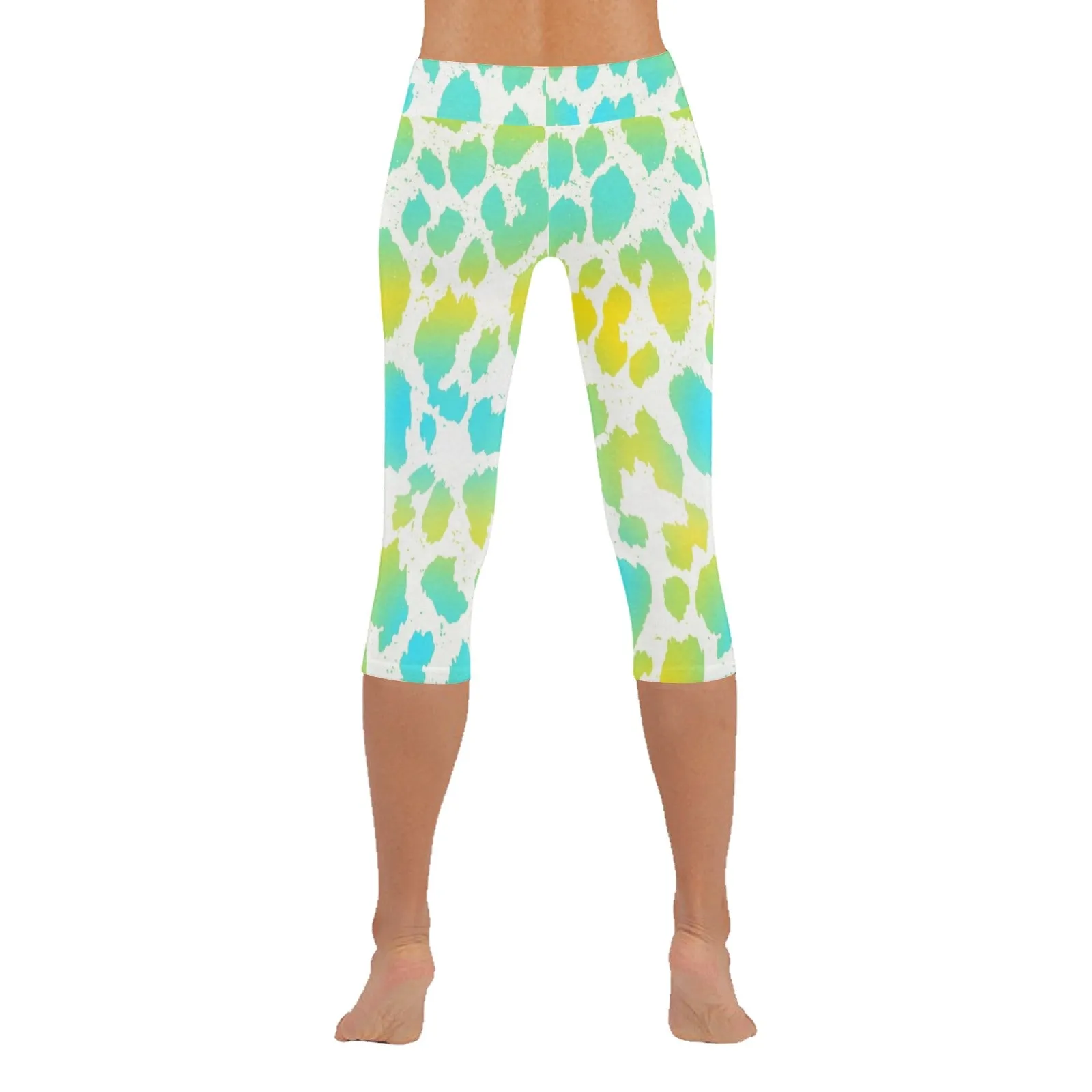 Yellow Aqua Spots Capri Leggings up to 5 XL